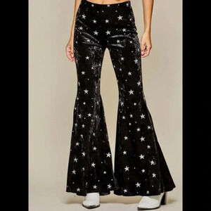 Andrew by Unit Black Velvet Flare Pants with Stars